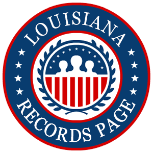 A red, white, and blue round logo with the words Louisiana Records Page