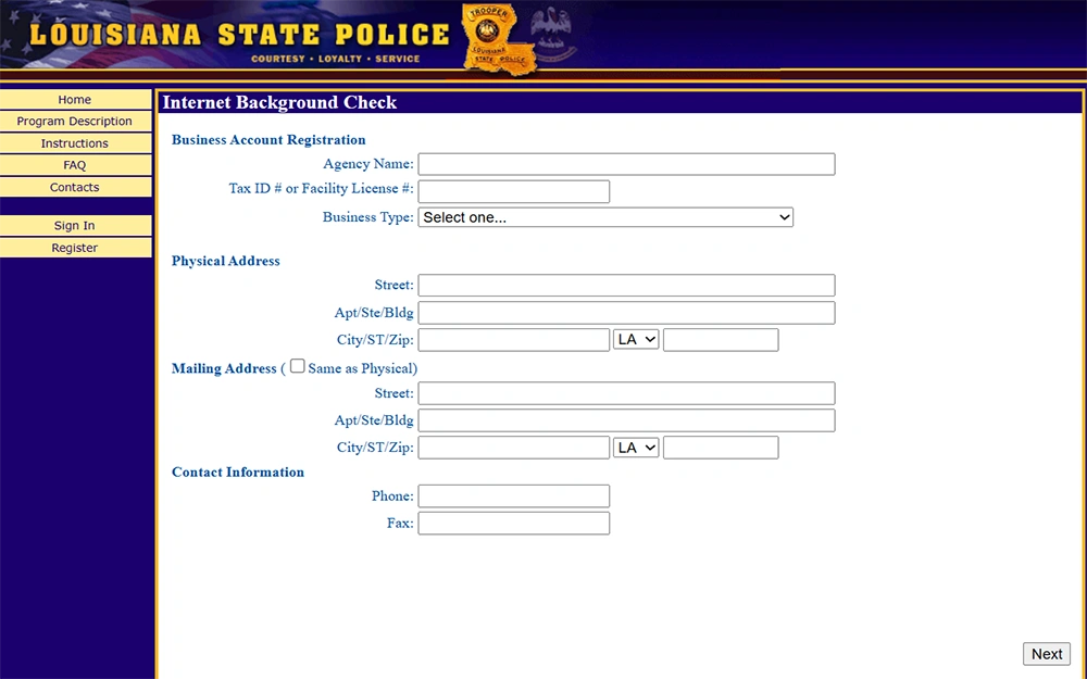 Louisiana State Police Free Online Background Check form to conduct a free warrant search in Louisiana.